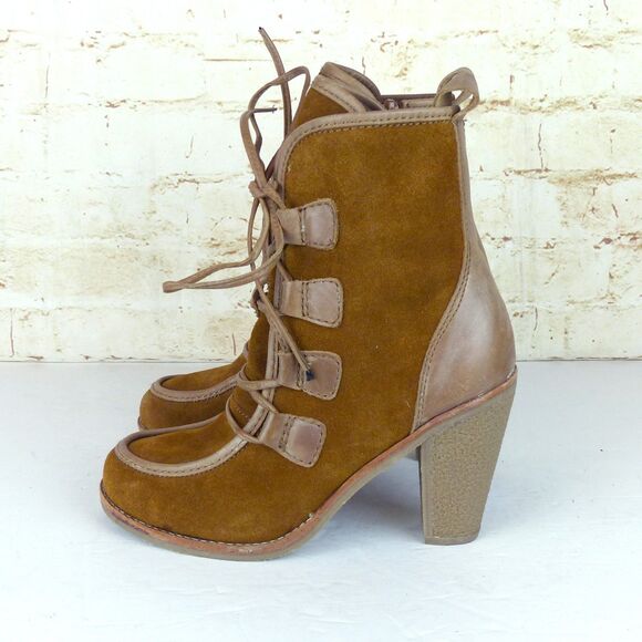 Charles David Boots Women 8 Brown Suede Leather Lace Up Ankle Block Heel Rustic - Picture 7 of 14